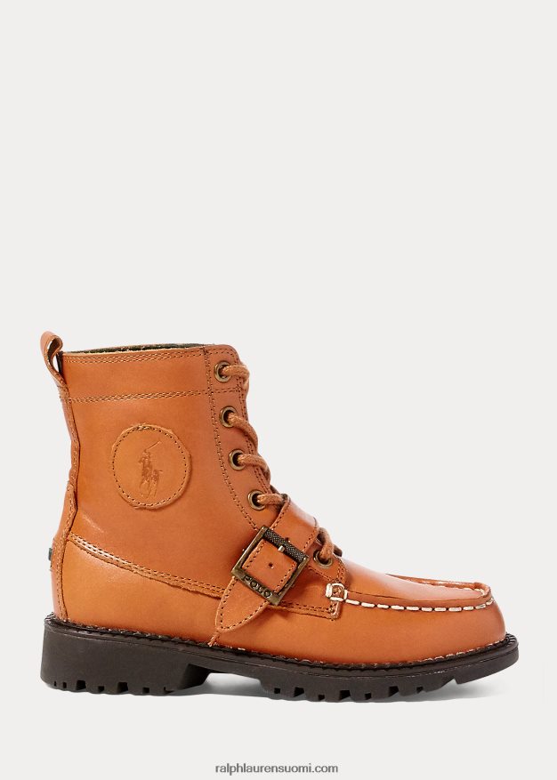 Ralph Lauren lapset nahkainen ranger hi ii boot 0Z24ZR9896 rusketus kiillotettua nahkaa