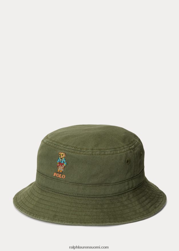 Ralph Lauren lapset poolokarhu puuvillatvilli ämpärihattu 0Z24ZR6515 tumma salvia matkakarhu