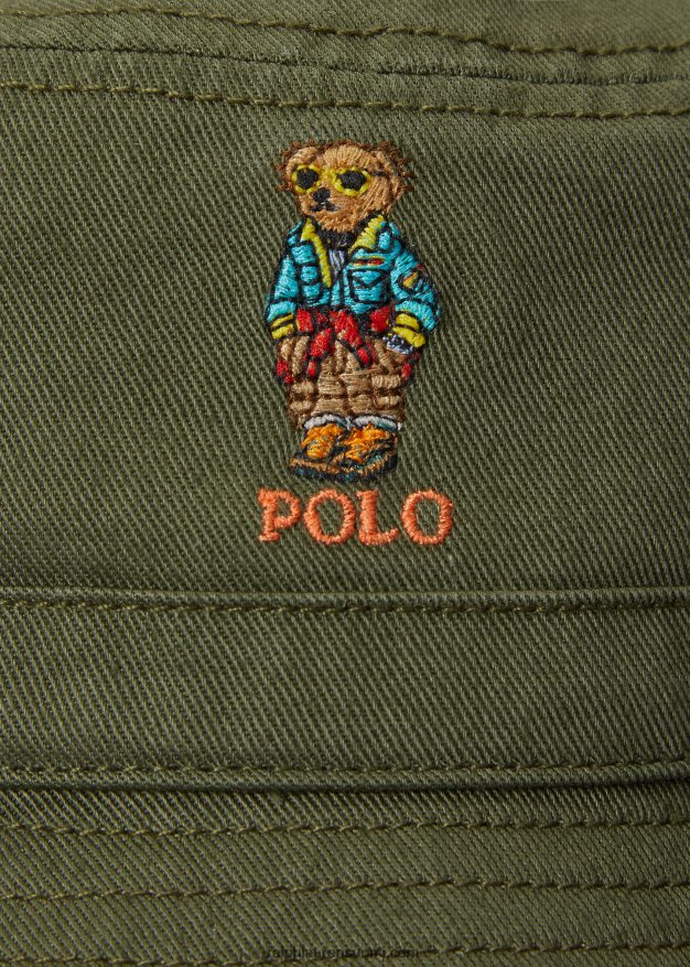 Ralph Lauren lapset poolokarhu puuvillatvilli ämpärihattu 0Z24ZR6515 tumma salvia matkakarhu