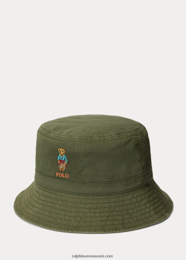 Ralph Lauren lapset poolokarhu puuvillatvilli ämpärihattu 0Z24ZR6664 tumma salvia matkakarhu