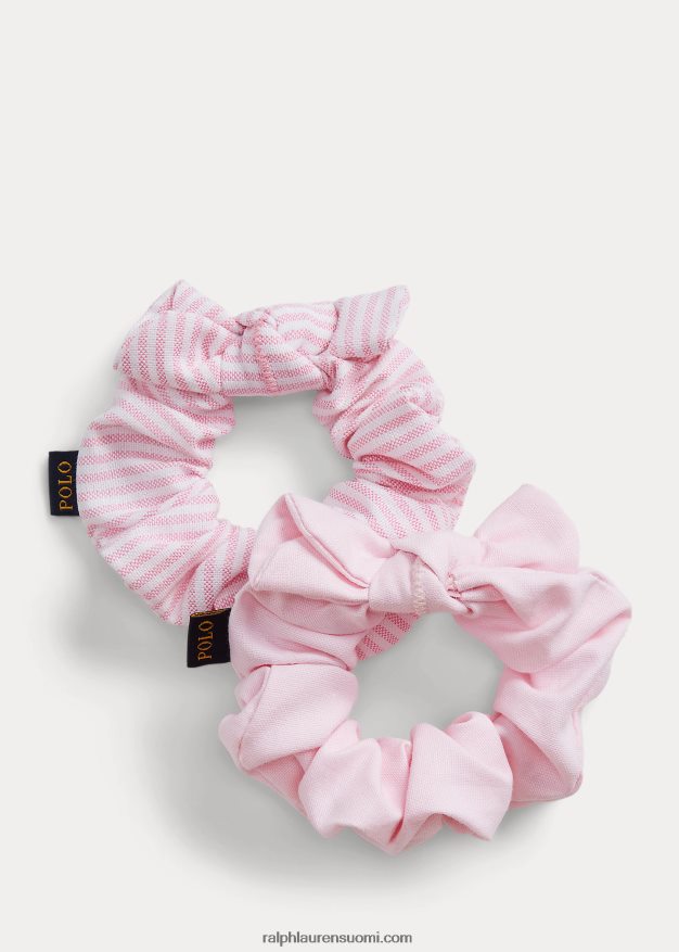 Ralph Lauren lapset raidallinen rusetti scrunchie 2 kpl 0Z24ZR7163 karmelin pinkki