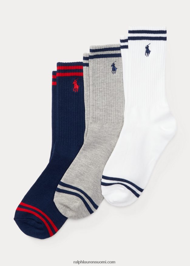 Ralph Lauren lapset raidallinen crew sukka 3 kpl 0Z24ZR6330 valikoituja