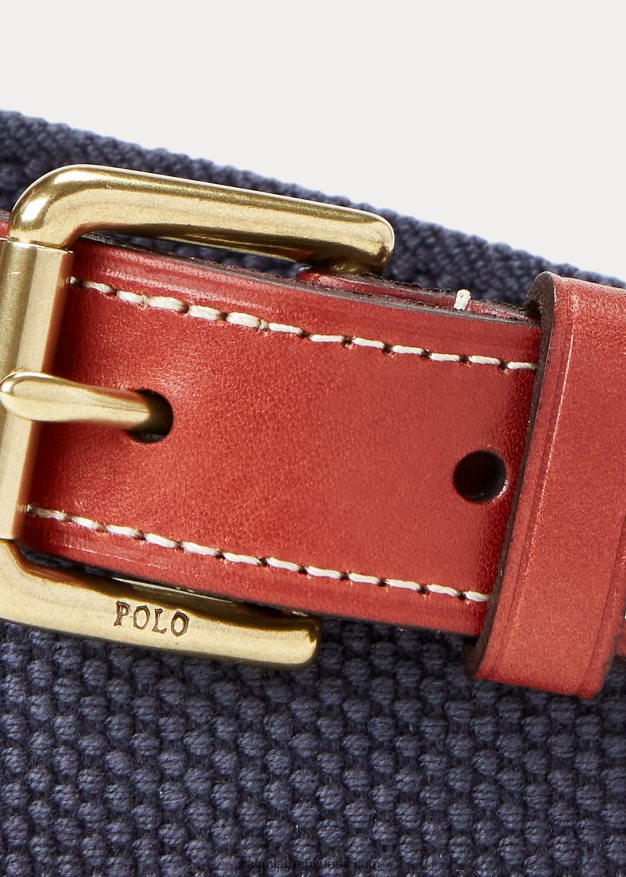 Ralph Lauren lapset nahkaverhoiltu puuvillavyö 0Z24ZR6243 laivasto