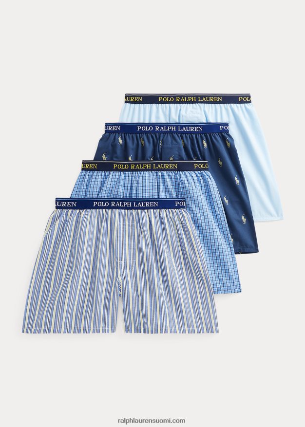 Ralph Lauren lapset kudottu puuvilla boxer 4 kpl 0Z24ZR6411 maalaismainen laivaston kampuksen keltainen