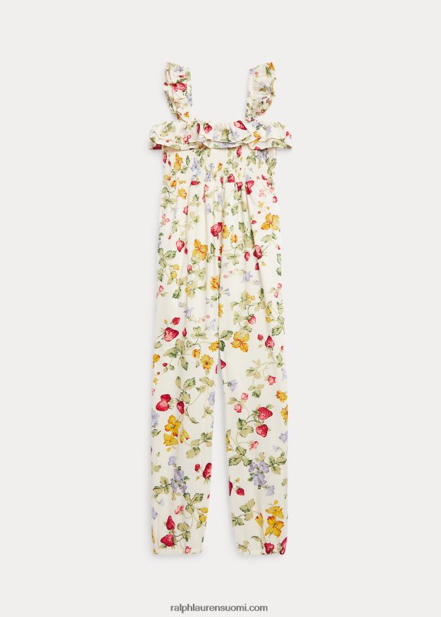 Ralph Lauren lapset kukka-smokkipuuvillainen batistihaalari 0Z24ZR6818 kukkainen mansikka