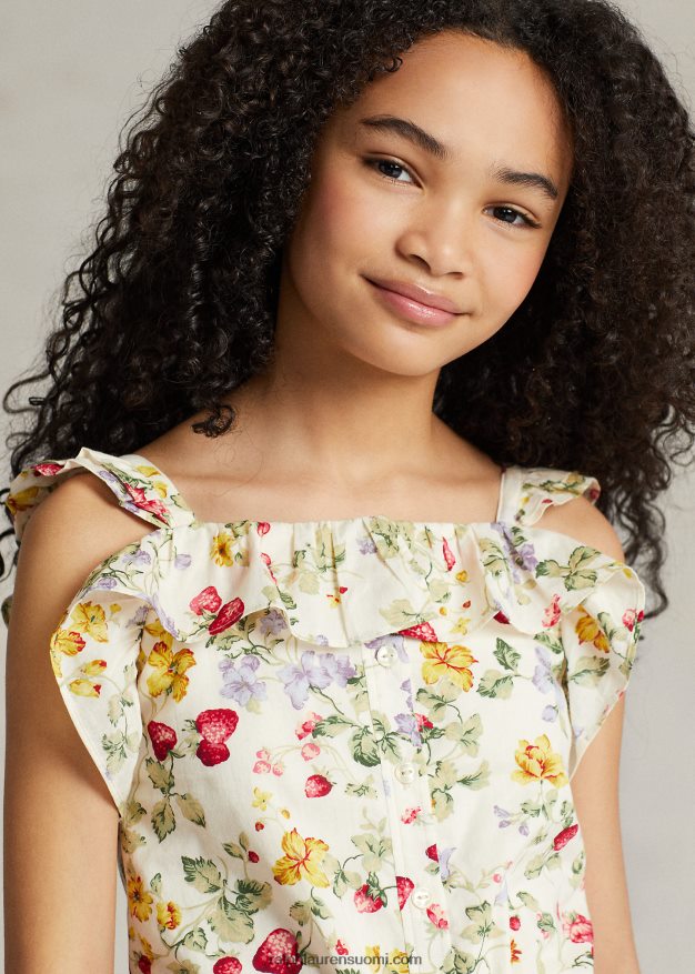 Ralph Lauren lapset kukkapuuvillainen batistehaalari 0Z24ZR6723 kukkainen mansikka