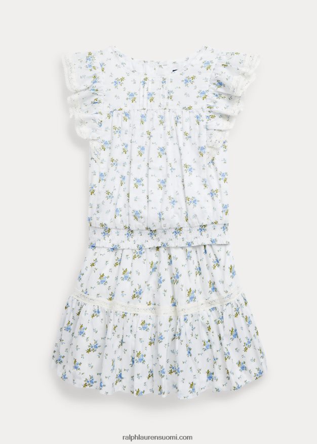Ralph Lauren lapset kukkapuuvillainen batiste toppi & hamesetti 0Z24ZR6819 etta kukkainen