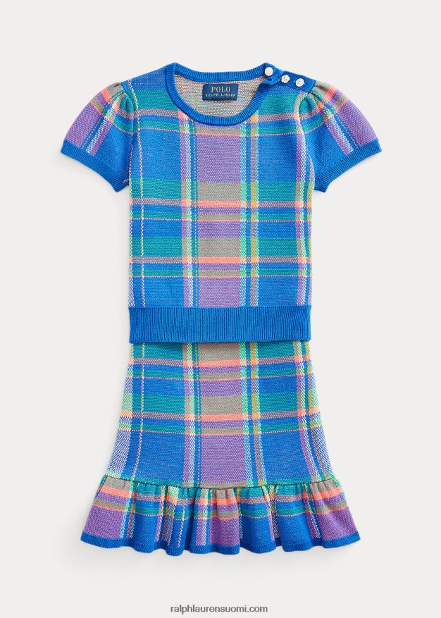 Ralph Lauren lapset ruudullinen puuvillapusero & hamesetti 0Z24ZR7380 safiiri tähti