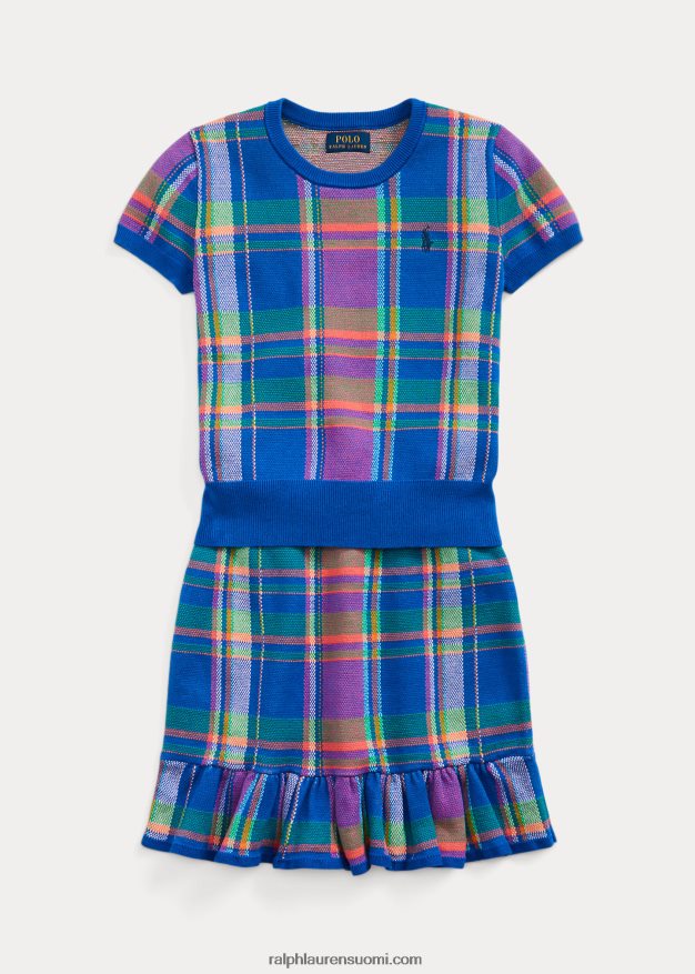 Ralph Lauren lapset ruudullinen puuvillapusero & hamesetti 0Z24ZR7531 safiiri tähti