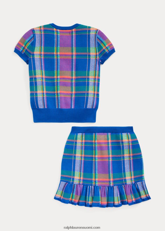 Ralph Lauren lapset ruudullinen puuvillapusero & hamesetti 0Z24ZR7531 safiiri tähti