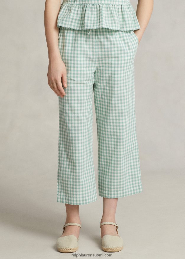 Ralph Lauren lapset gingham rajattu puuvilla madras housut 0Z24ZR6725 minttu/valkoinen