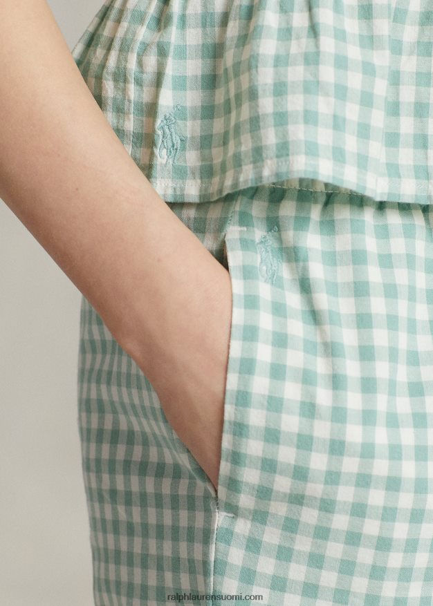 Ralph Lauren lapset gingham rajattu puuvilla madras housut 0Z24ZR6725 minttu/valkoinen