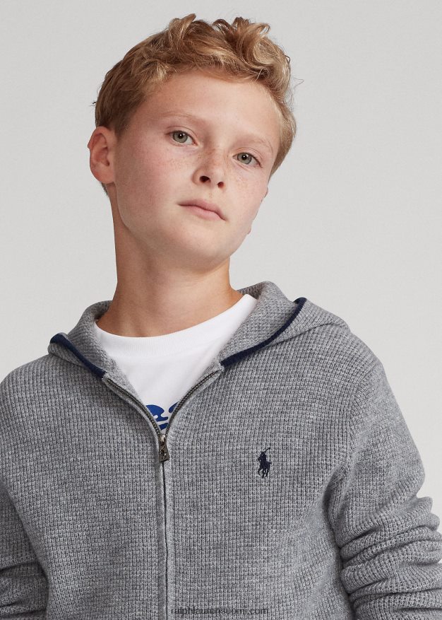 Ralph Lauren lapset kashmir täysvetoketjullinen huppari 0Z24ZR6020 harmaa kanerva