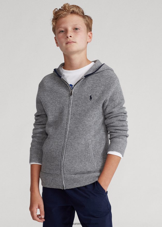 Ralph Lauren lapset kashmir täysvetoketjullinen huppari 0Z24ZR6020 harmaa kanerva