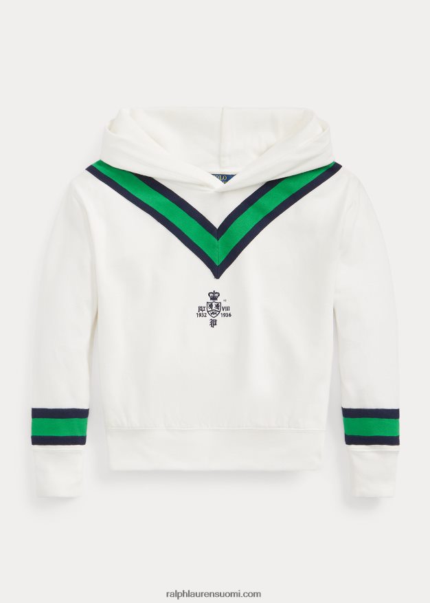 Ralph Lauren lapset krikettiraidallinen fleecehuppari 0Z24ZR7138 kannenpesuaine valkoinen