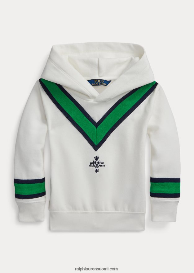 Ralph Lauren lapset krikettiraidallinen fleecehuppari 0Z24ZR9967 kannenpesuaine valkoinen