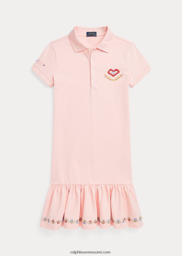 Ralph Lauren lapset brodeerattu mesh-poolomekko 0Z24ZR7566 vaaleanpunainen hiekka