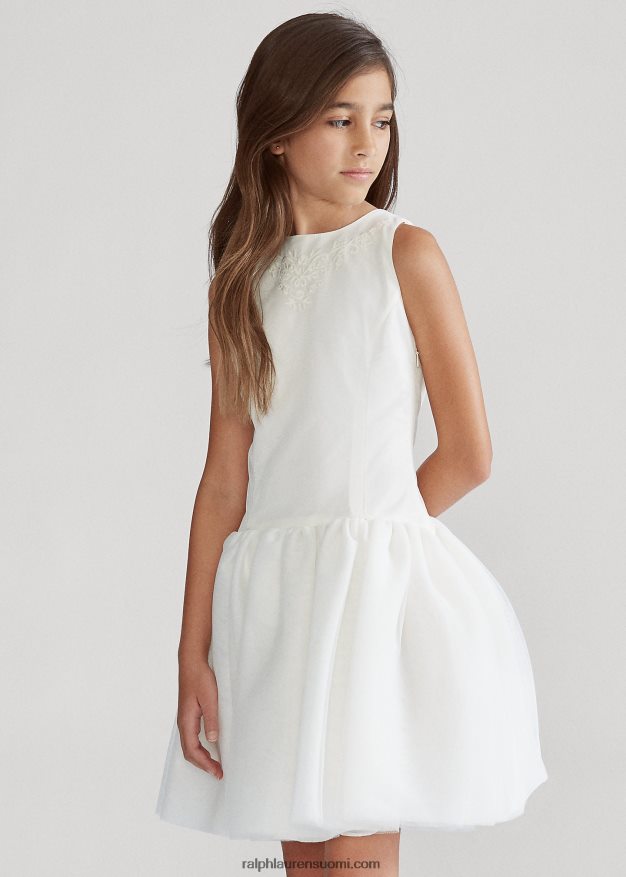 Ralph Lauren lapset brodeerattu silkkitylli mekko 0Z24ZR7513