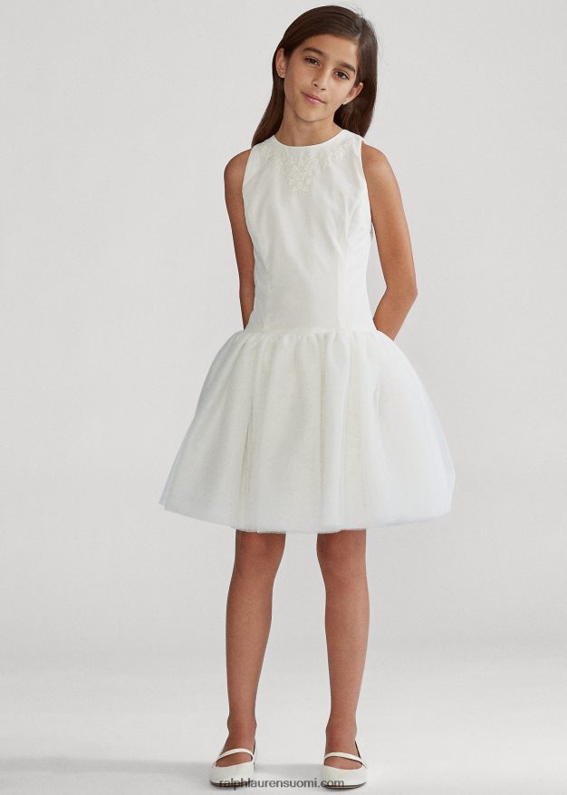 Ralph Lauren lapset brodeerattu silkkitylli mekko 0Z24ZR7513