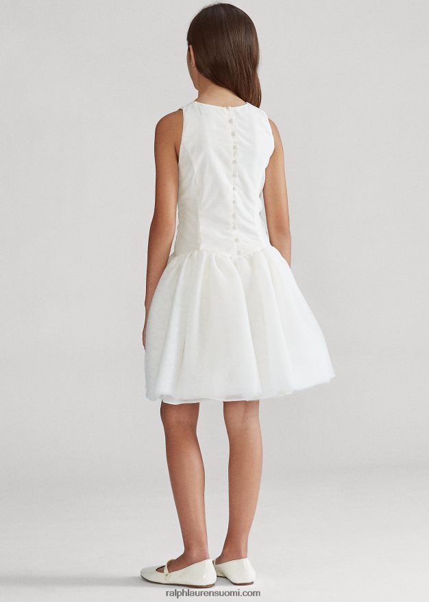 Ralph Lauren lapset brodeerattu silkkitylli mekko 0Z24ZR7513