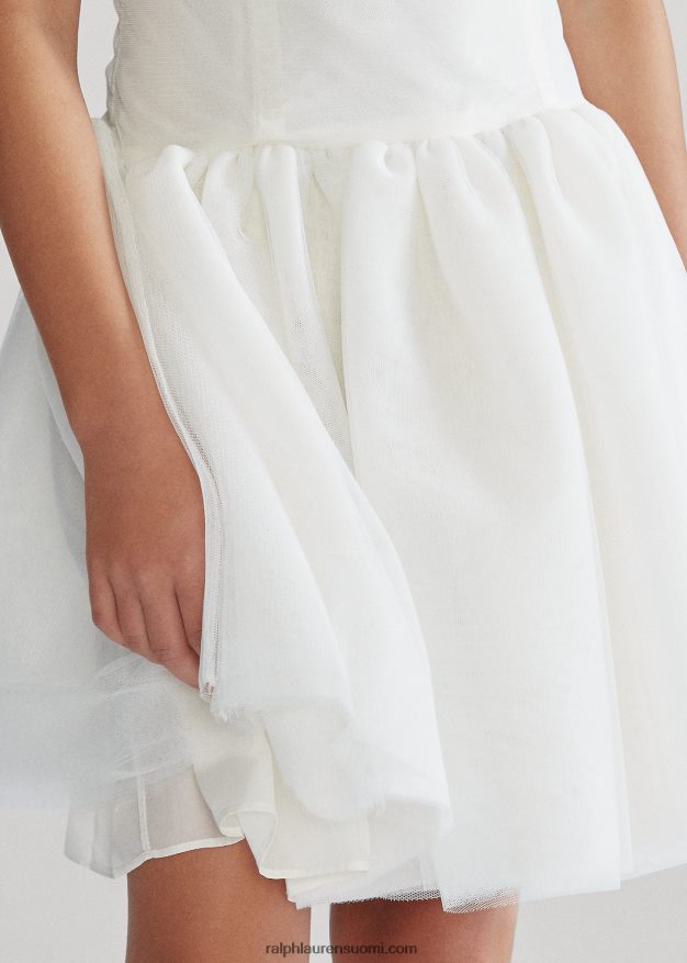 Ralph Lauren lapset brodeerattu silkkitylli mekko 0Z24ZR7513