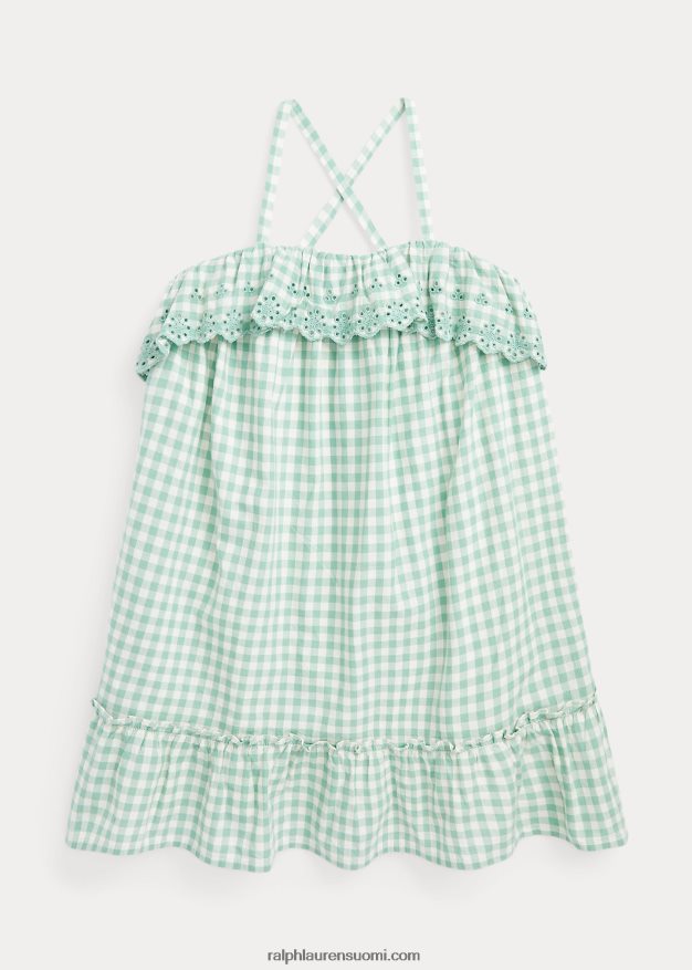 Ralph Lauren lapset gingham puuvilla madras mekko 0Z24ZR6827 haalistunut minttu/kansipesuaine valkoinen