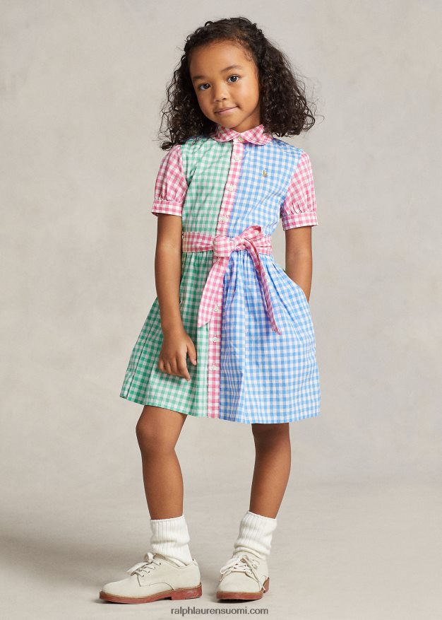 Ralph Lauren lapset gingham-puuvillapopliinipaitamekko 0Z24ZR7344 sininen/valkoinen multi