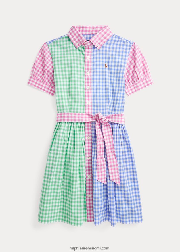 Ralph Lauren lapset gingham-puuvillapopliinipaitamekko 0Z24ZR7489 sininen/valkoinen multi