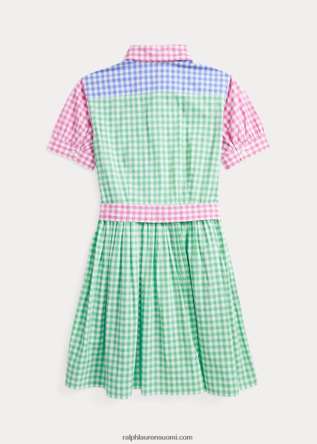 Ralph Lauren lapset gingham-puuvillapopliinipaitamekko 0Z24ZR7489 sininen/valkoinen multi