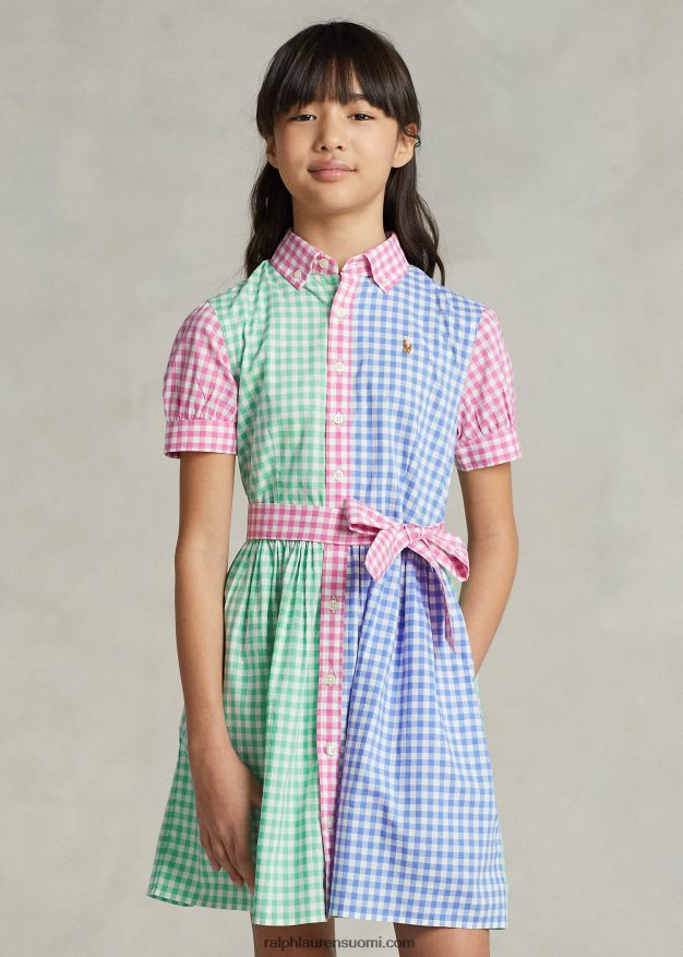 Ralph Lauren lapset gingham-puuvillapopliinipaitamekko 0Z24ZR7489 sininen/valkoinen multi