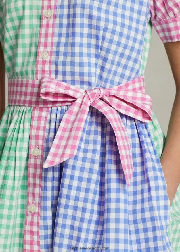 Ralph Lauren lapset gingham-puuvillapopliinipaitamekko 0Z24ZR7489 sininen/valkoinen multi
