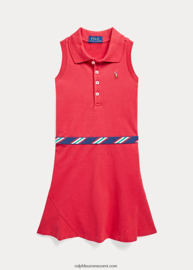 Ralph Lauren lapset grosgrain-reunus stretch mesh poolomekko 0Z24ZR6861 tyyrpuurin punainen