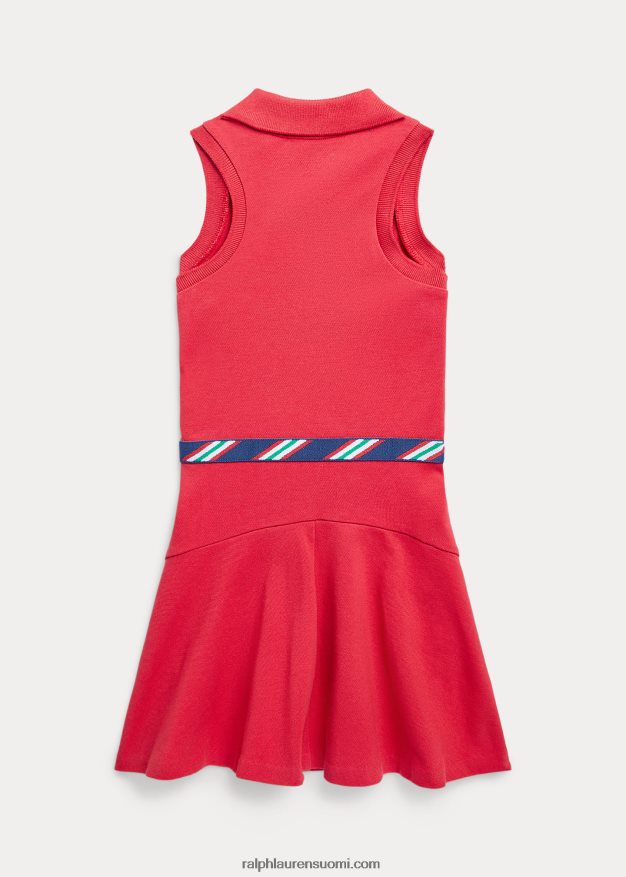 Ralph Lauren lapset grosgrain-reunus stretch mesh poolomekko 0Z24ZR6861 tyyrpuurin punainen