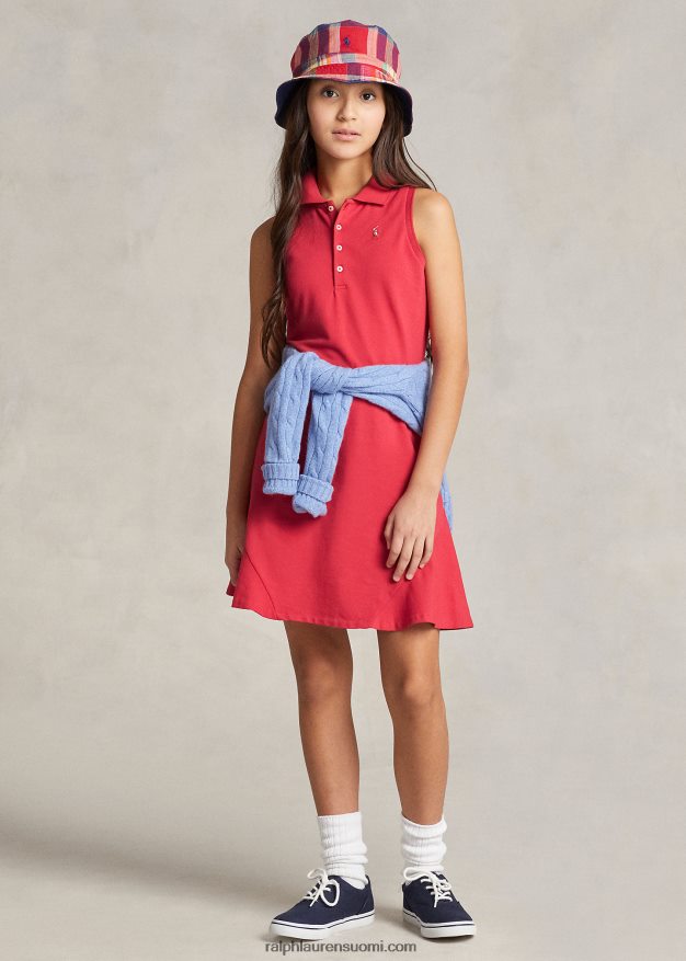 Ralph Lauren lapset grosgrain-reunus stretch mesh poolomekko 0Z24ZR6957 tyyrpuurin punainen