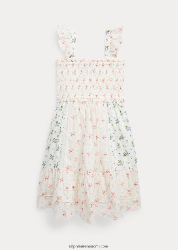 Ralph Lauren lapset kukka-smokkipuuvillainen batistemekko 0Z24ZR6817 etta kukkainen
