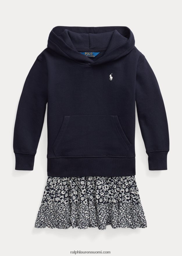 Ralph Lauren lapset kukkainen fleece-hupparimekko 0Z24ZR7419 rl laivasto