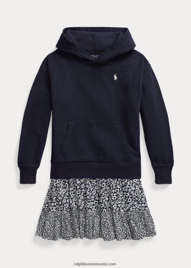 Ralph Lauren lapset kukkainen fleece-hupparimekko 0Z24ZR7574 rl laivasto