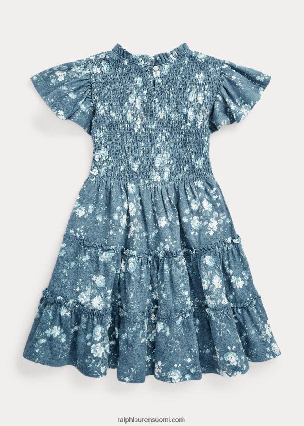 Ralph Lauren lapset kukkainen smokkipuuvillainen trikoomekko 0Z24ZR6812 kukka-