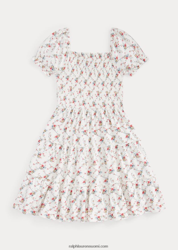 Ralph Lauren lapset kukkainen smokkipuuvillainen trikoomekko 0Z24ZR7143 marta kukkainen