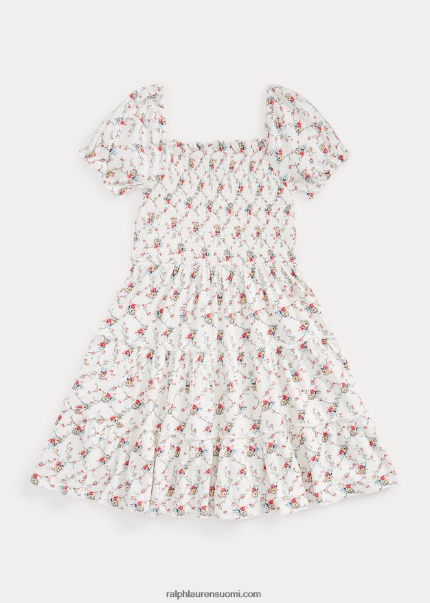 Ralph Lauren lapset kukkainen smokkipuuvillainen trikoomekko 0Z24ZR7143 marta kukkainen