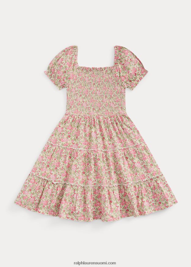 Ralph Lauren lapset kukkainen smokkipuuvillainen trikoomekko 0Z24ZR7523 esme kukkainen