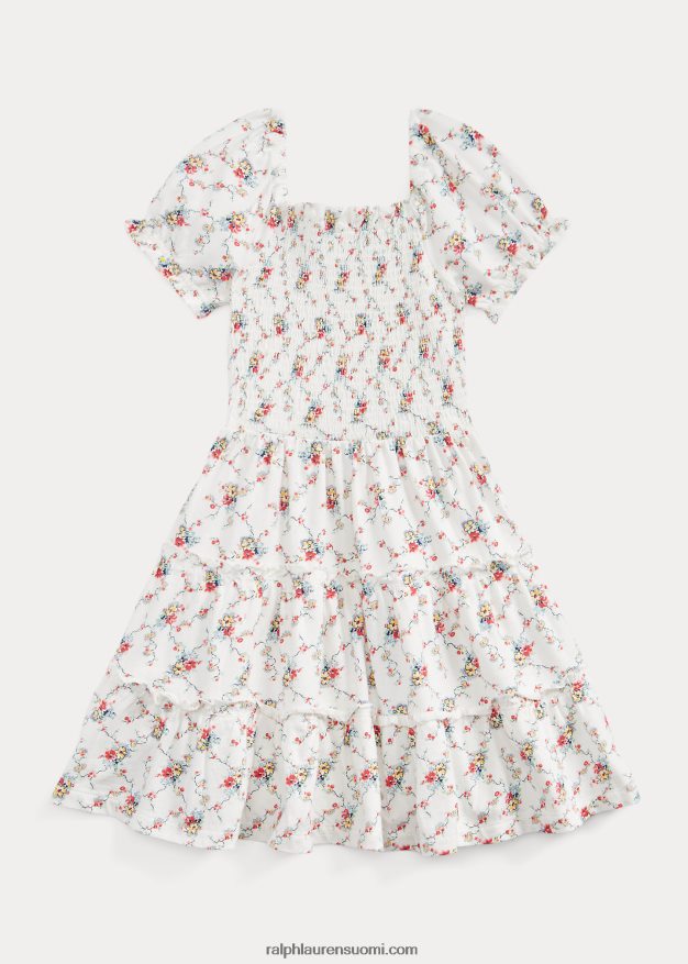 Ralph Lauren lapset kukkainen smokkipuuvillainen trikoomekko 0Z24ZR9965 marta kukkainen