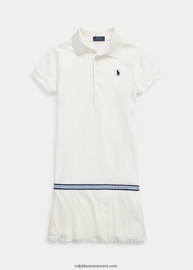 Ralph Lauren lapset laskostettu joustava verkkomekko 0Z24ZR7175 kannenpesuaine valkoinen