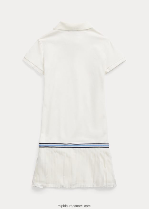 Ralph Lauren lapset laskostettu joustava verkkomekko 0Z24ZR7175 kannenpesuaine valkoinen