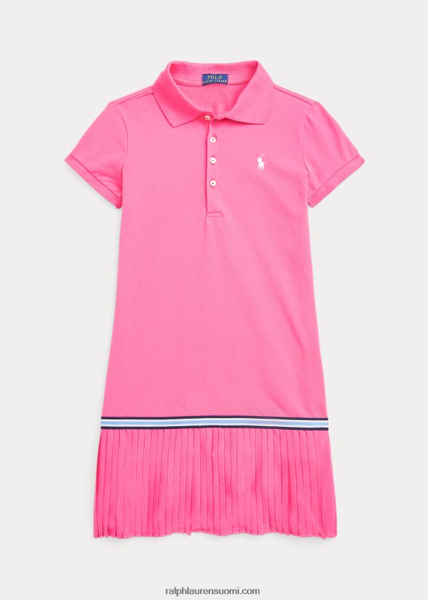 Ralph Lauren lapset laskostettu joustava verkkomekko 0Z24ZR7177 aavikon pinkki