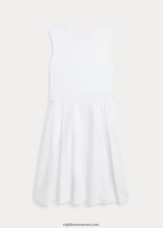 Ralph Lauren lapset laskostettu puuvillaverkkomekko 0Z24ZR7124 valkoinen