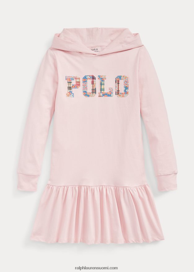 Ralph Lauren lapset logovilla puuvillajersey-hupullinen mekko 0Z24ZR7134 ripaus vaaleanpunaista