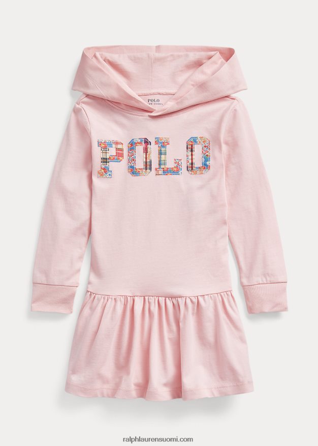 Ralph Lauren lapset logovilla puuvillajersey-hupullinen mekko 0Z24ZR9959 ripaus vaaleanpunaista