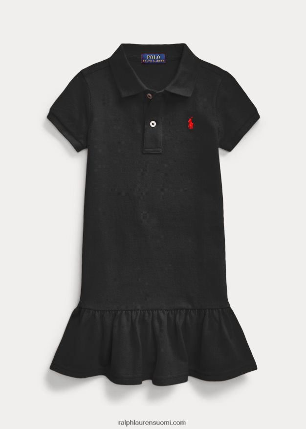 Ralph Lauren lapset puuvillaverkkomainen poolomekko 0Z24ZR6767 musta