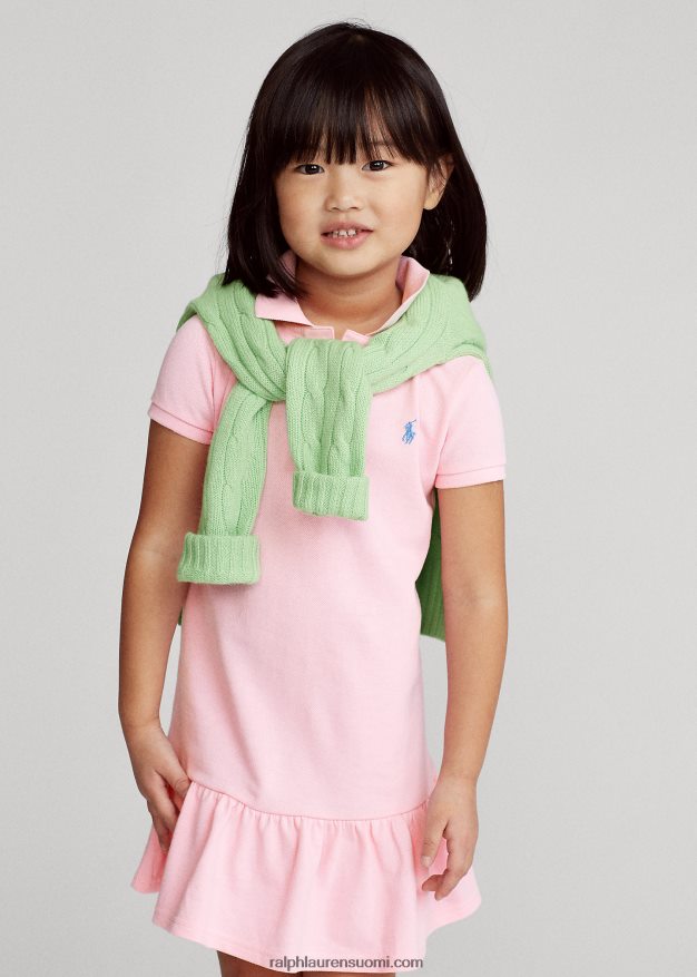 Ralph Lauren lapset puuvillaverkkomainen poolomekko 0Z24ZR6768 karmelin pinkki